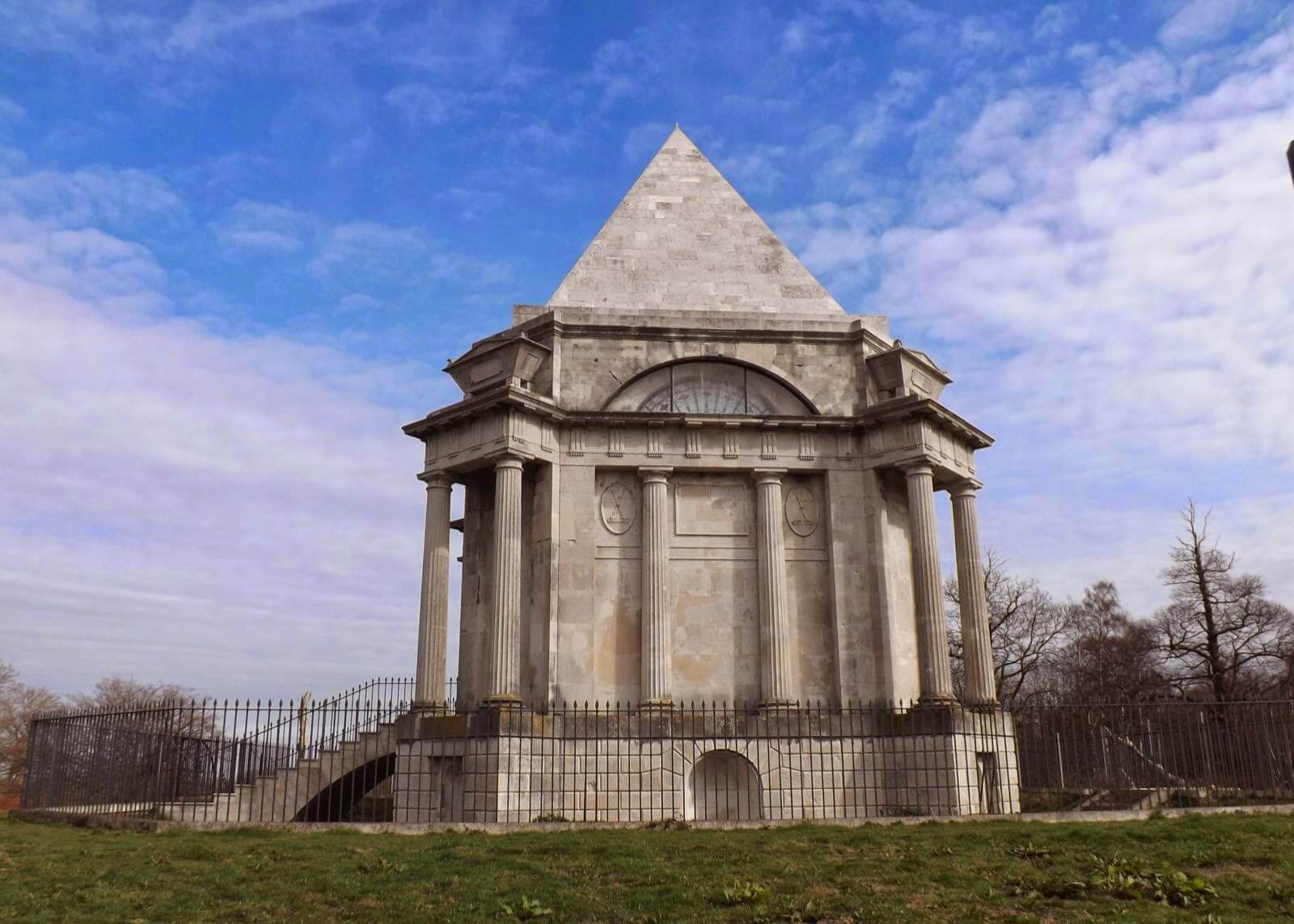 Cobham Mausoleum with blue skies. Credit to Mary Allwood.