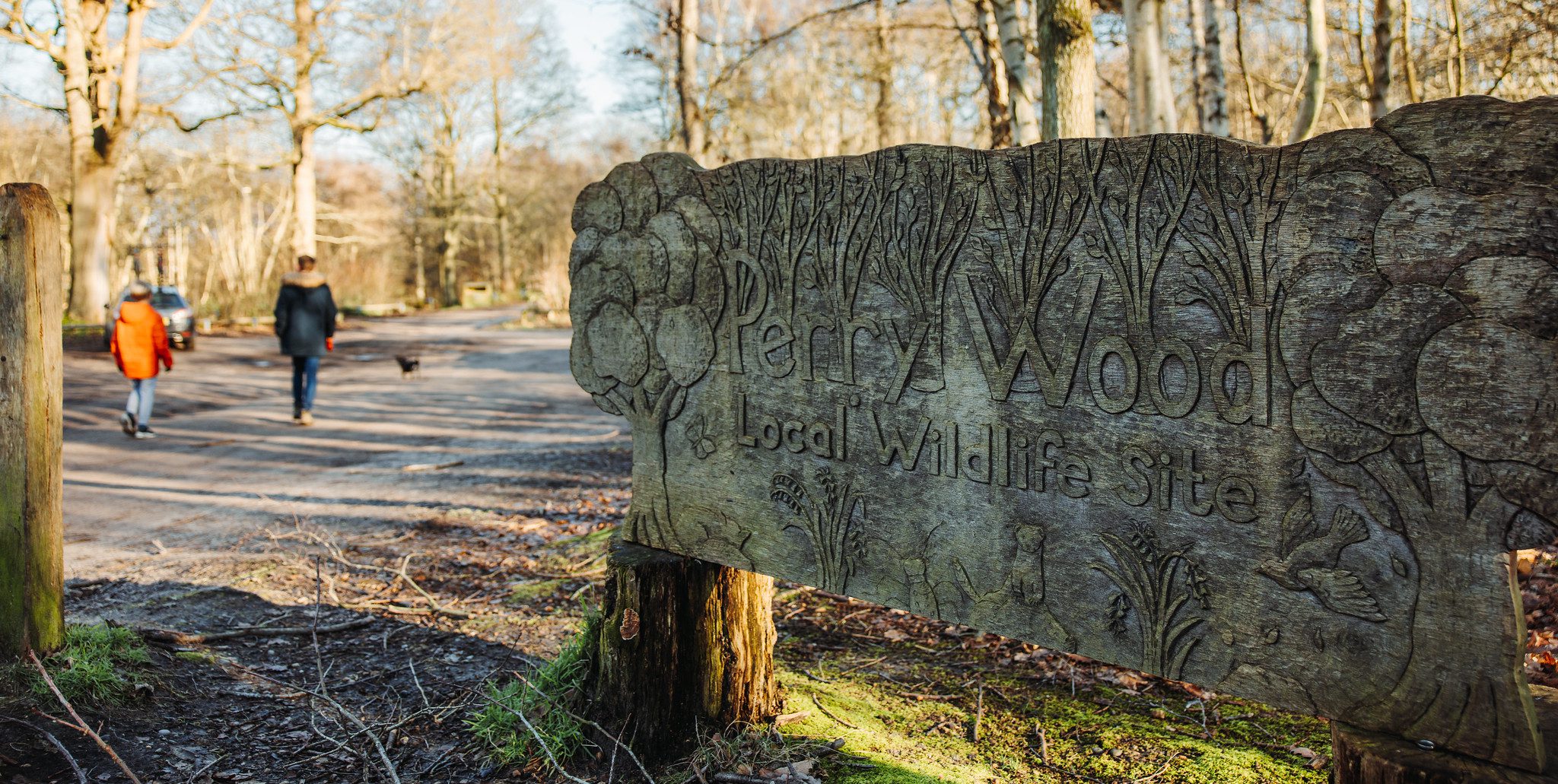 Wooden carved sign for Perry Wood