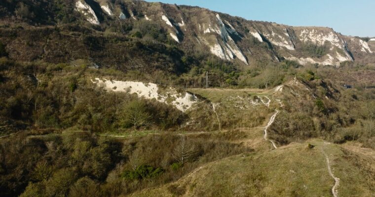 Rolling hills, and chalk cliffs landscape, on a sunny day.