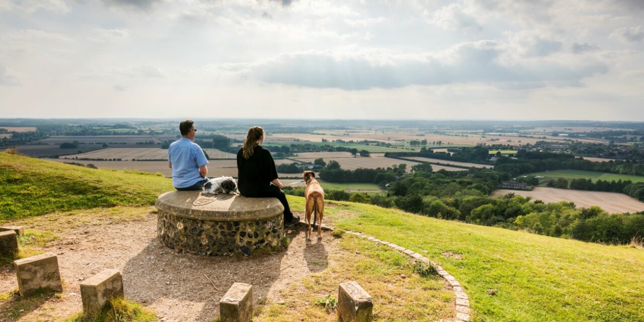 Couple enjoying views over the Kent Downs AONB from Wye