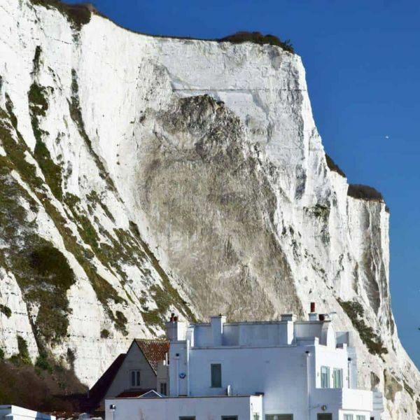 White Cliffs of Dover with Art Deco white house in front.
