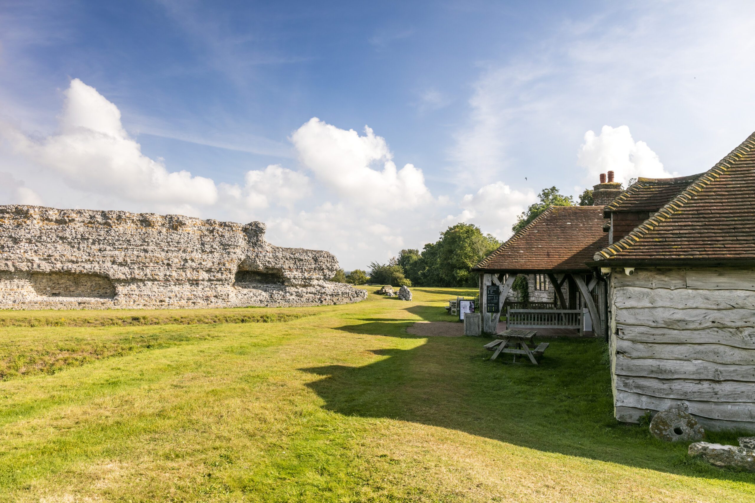 Richborough Roman Fort on a sunny day.