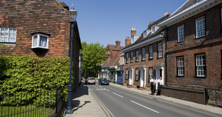 View down a street in Sevenoaks, lined with historic buildings