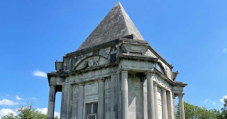 Cobham Mausoleum with blue skies.