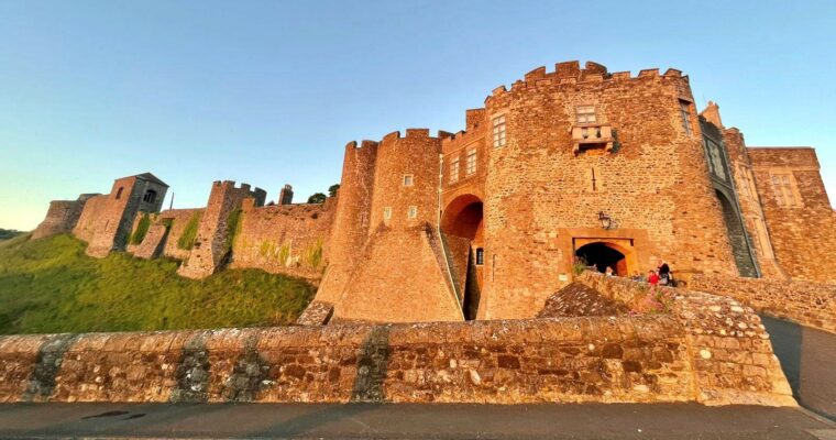 Front view of Dover Castle, sunny day and blue skies.