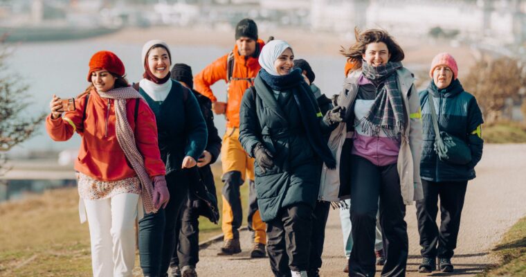 Muslim Hikers walk the White Cliffs of Dover