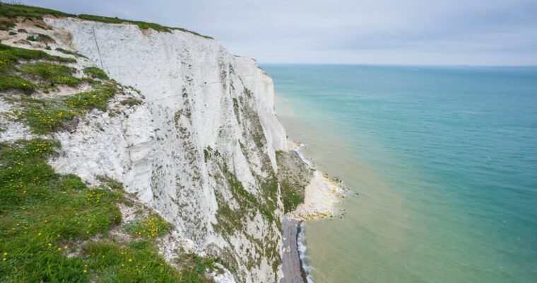 White Cliffs of Dover, with sea on the right.
