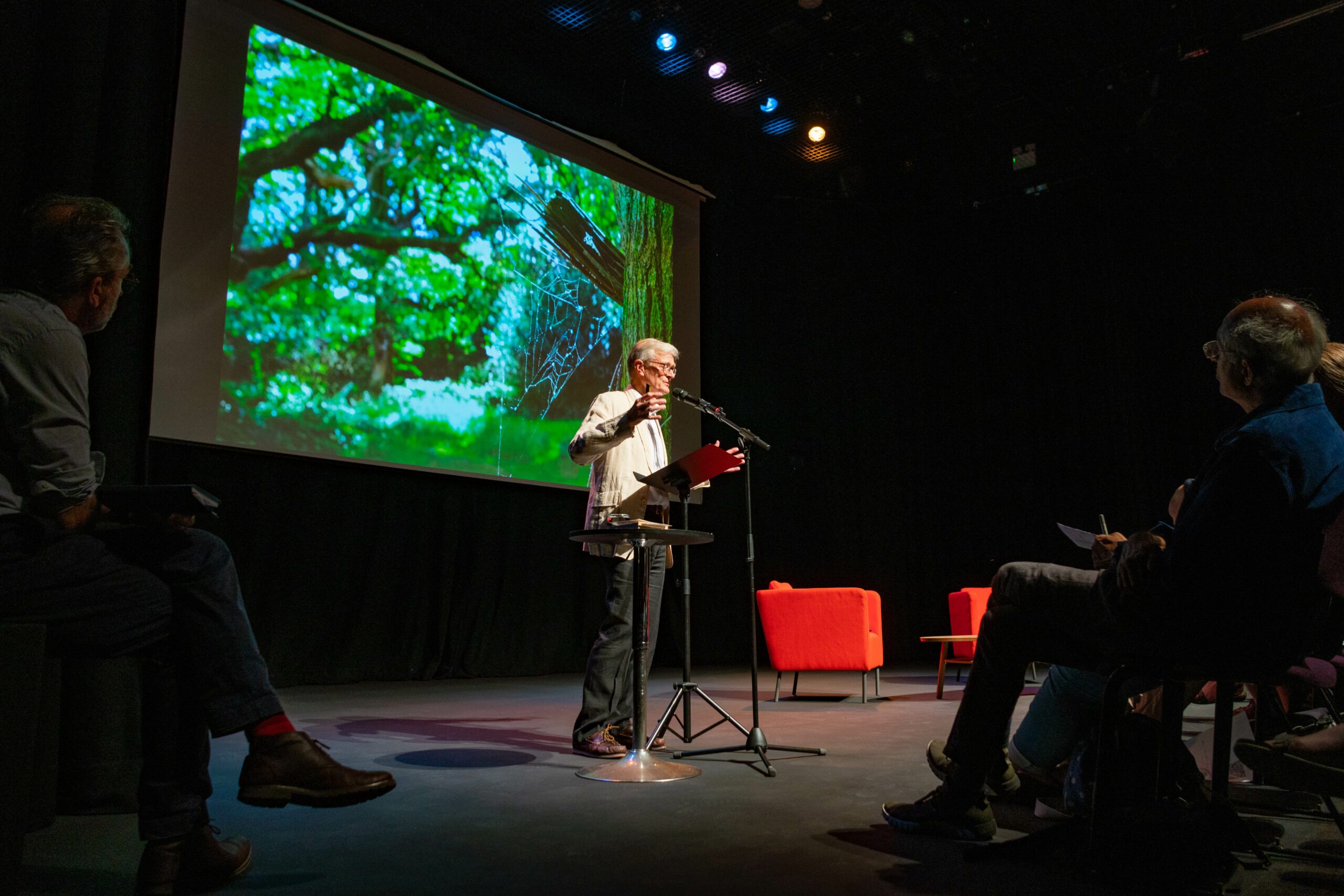 Nicholas Crane speaking on stage