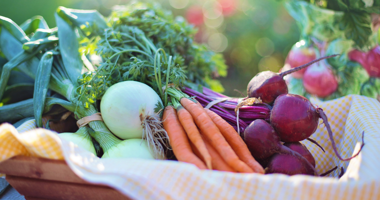 Vegetables in a trough