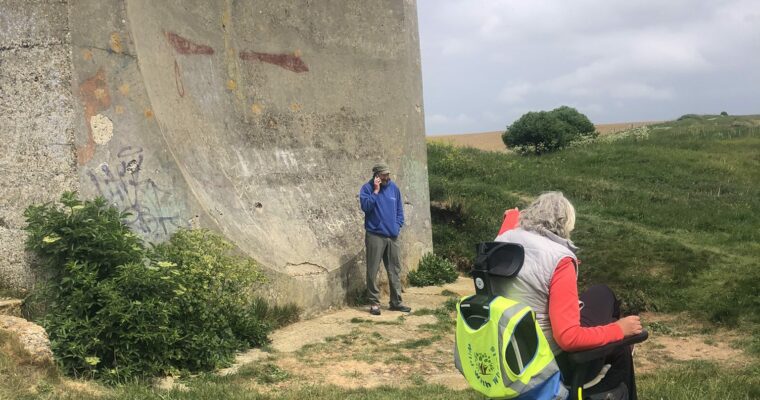 Gini Mitchell, founder of Wild With Wheels, navigating a path to the Abbot's Cliff Sound Mirror